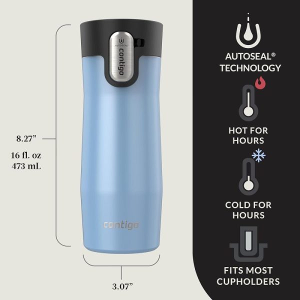 Contigo® AUTOSEAL® West Loop – Taza de viaje de acero inoxidable con aislamiento al vacío con tapa de fácil limpieza, 16 onzas 473 ml